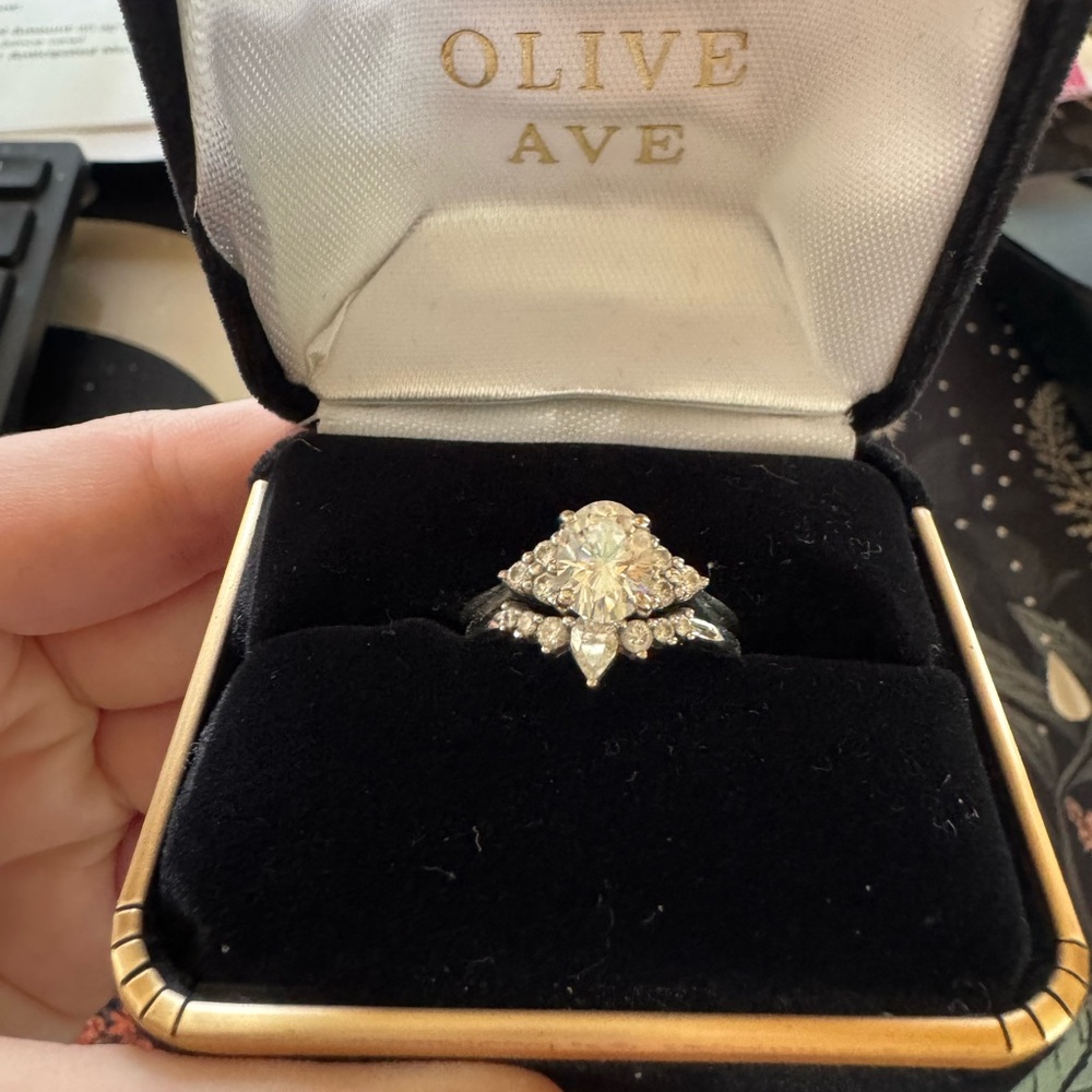 White Gold Moissanite and Diamond Engagement Ring
